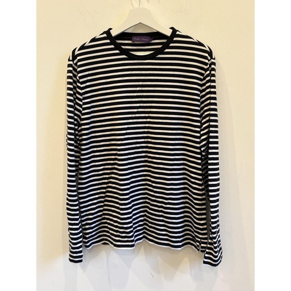 Ralph Lauren Women's Mens Pima Cotton Black Striped T-Shirt Purple Label Nautica